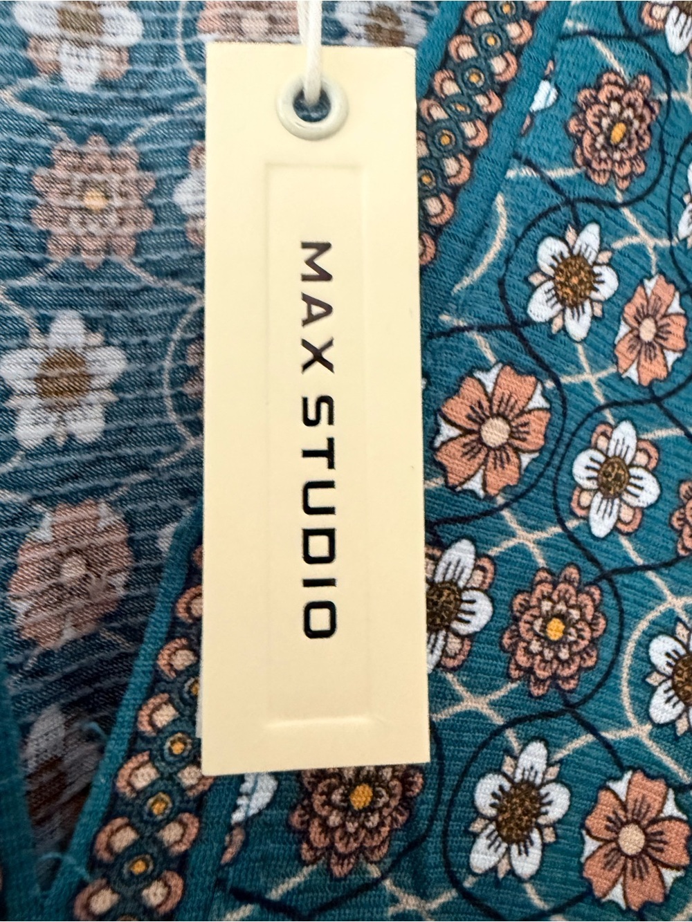 Max Studio Teal Floral Smocked Waist Long Sleeve Mini Dress - Picture 5 of 10